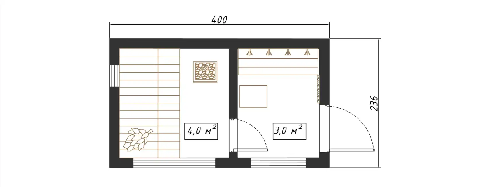 Планировка модели Каркасная баня 4×2,4 м
